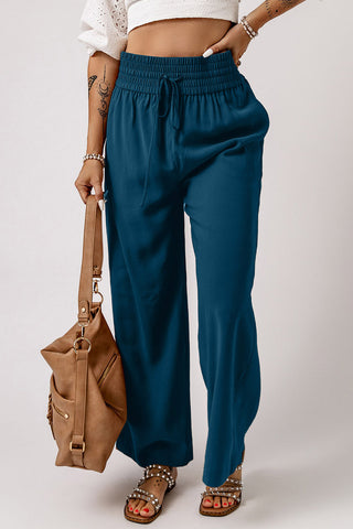 Drawstring Smocked Waist Wide Leg Pants, Trendsi - A Blissfully Beautiful Boutique