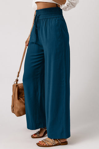 Drawstring Smocked Waist Wide Leg Pants, Trendsi - A Blissfully Beautiful Boutique