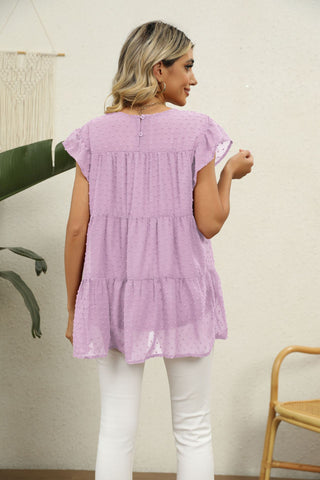 Swiss Dot Round Neck Tiered Blouse, Trendsi - A Blissfully Beautiful Boutique