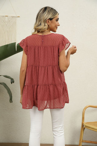 Swiss Dot Round Neck Tiered Blouse, Trendsi - A Blissfully Beautiful Boutique