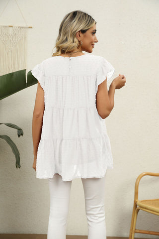 Swiss Dot Round Neck Tiered Blouse, Trendsi - A Blissfully Beautiful Boutique