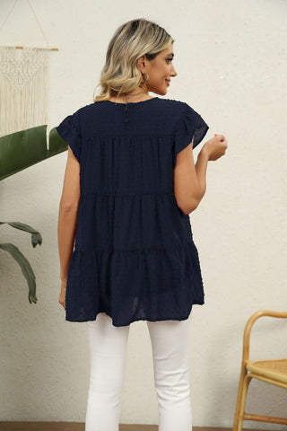 Swiss Dot Round Neck Tiered Blouse, Trendsi - A Blissfully Beautiful Boutique