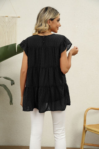 Swiss Dot Round Neck Tiered Blouse, Trendsi - A Blissfully Beautiful Boutique