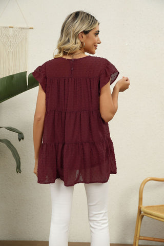 Swiss Dot Round Neck Tiered Blouse, Trendsi - A Blissfully Beautiful Boutique