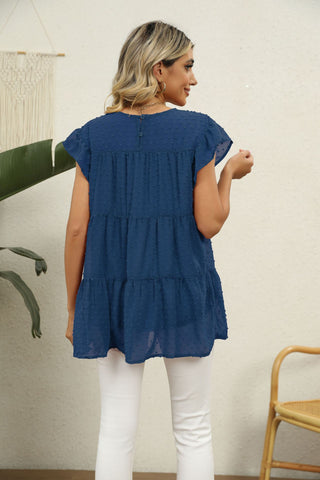 Swiss Dot Round Neck Tiered Blouse, Trendsi - A Blissfully Beautiful Boutique