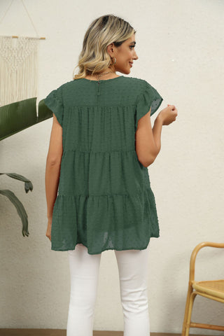 Swiss Dot Round Neck Tiered Blouse, Trendsi - A Blissfully Beautiful Boutique