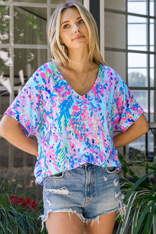 Printed V-Neck Tee Shirt, Trendsi - A Blissfully Beautiful Boutique