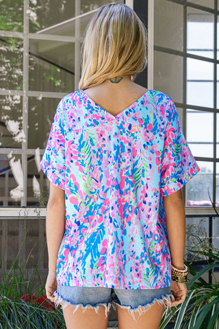 Printed V-Neck Tee Shirt, Trendsi - A Blissfully Beautiful Boutique