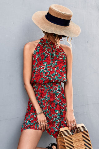 Floral Tied Sleeveless Mini Dress, Trendsi - A Blissfully Beautiful Boutique