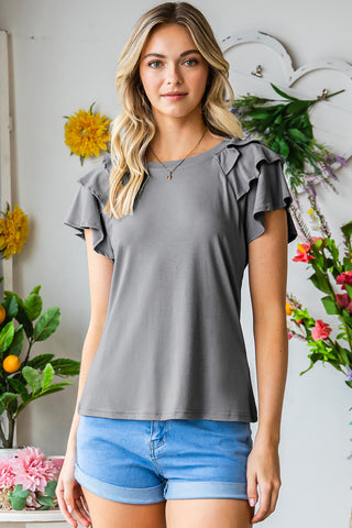 Layered Flutter Sleeve Round Neck Top, Trendsi - A Blissfully Beautiful Boutique