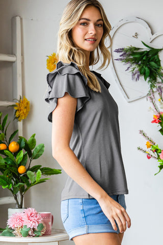 Layered Flutter Sleeve Round Neck Top, Trendsi - A Blissfully Beautiful Boutique