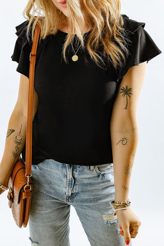 Layered Flutter Sleeve Round Neck Top, Trendsi - A Blissfully Beautiful Boutique