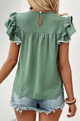 Pleated Detail Flutter Sleeve Blouse, Trendsi - A Blissfully Beautiful Boutique