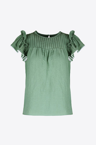 Pleated Detail Flutter Sleeve Blouse, Trendsi - A Blissfully Beautiful Boutique