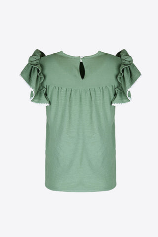 Pleated Detail Flutter Sleeve Blouse, Trendsi - A Blissfully Beautiful Boutique