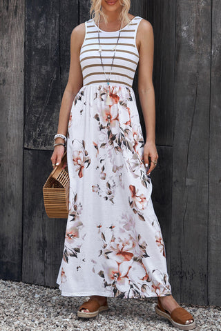 Striped Floral Round Neck Sleeveless Maxi Dress, Trendsi - A Blissfully Beautiful Boutique