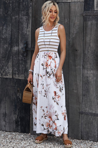 Striped Floral Round Neck Sleeveless Maxi Dress, Trendsi - A Blissfully Beautiful Boutique