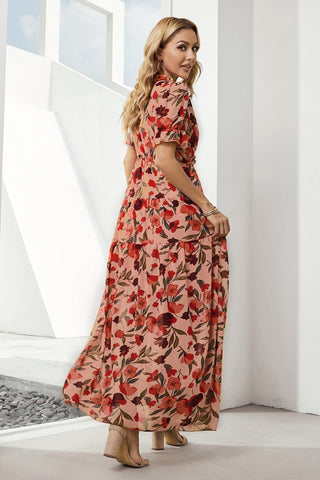 Floral V-Neck Short Flounce Sleeve Dress, Trendsi - A Blissfully Beautiful Boutique