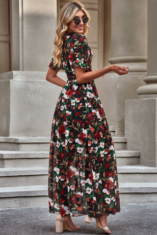 Floral V-Neck Short Flounce Sleeve Dress, Trendsi - A Blissfully Beautiful Boutique