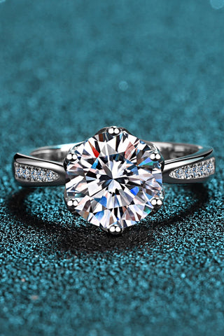 3 Carat Moissanite Rhodium-Plated Side Stone Ring, Trendsi - A Blissfully Beautiful Boutique