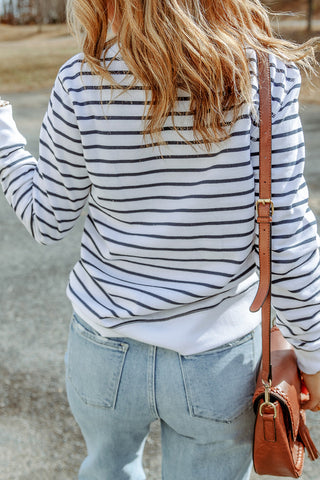 Striped Long Sleeve Round Neck Top, Trendsi - A Blissfully Beautiful Boutique