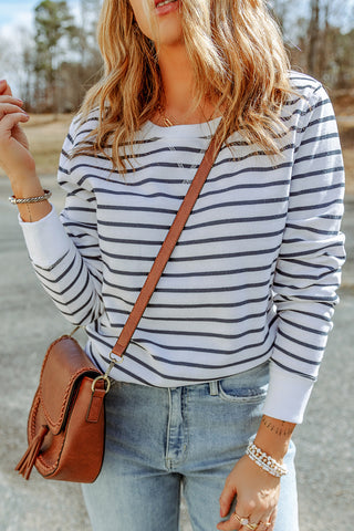 Striped Long Sleeve Round Neck Top, Trendsi - A Blissfully Beautiful Boutique