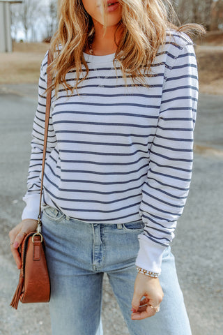 Striped Long Sleeve Round Neck Top, Trendsi - A Blissfully Beautiful Boutique