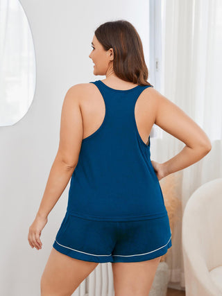 Plus Size Contrast Piping Racerback Tank and Shorts Lounge Set, Trendsi - A Blissfully Beautiful Boutique