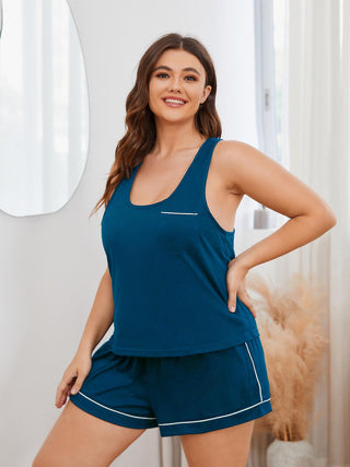 Plus Size Contrast Piping Racerback Tank and Shorts Lounge Set, Trendsi - A Blissfully Beautiful Boutique