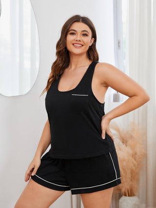 Plus Size Contrast Piping Racerback Tank and Shorts Lounge Set, Trendsi - A Blissfully Beautiful Boutique