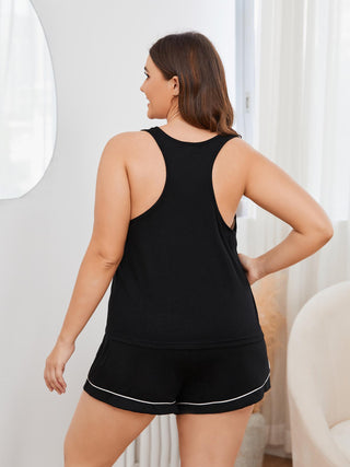 Plus Size Contrast Piping Racerback Tank and Shorts Lounge Set, Trendsi - A Blissfully Beautiful Boutique