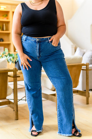 Caitlin High Rise Split Hem Straight Jeans, Ave Shops - A Blissfully Beautiful Boutique
