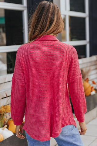 Waffle-knit Collared Neck Dropped Shoulder Shirt, Trendsi - A Blissfully Beautiful Boutique