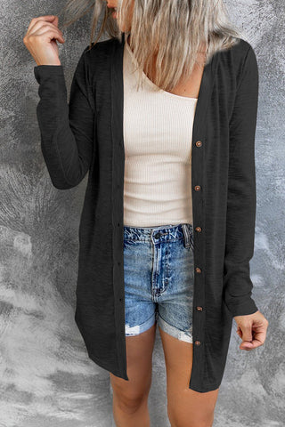 Button Down Long Sleeve Longline Cardigan, Trendsi - A Blissfully Beautiful Boutique