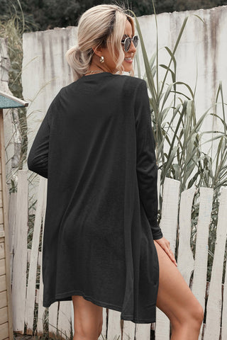 Button Down Long Sleeve Longline Cardigan, Trendsi - A Blissfully Beautiful Boutique