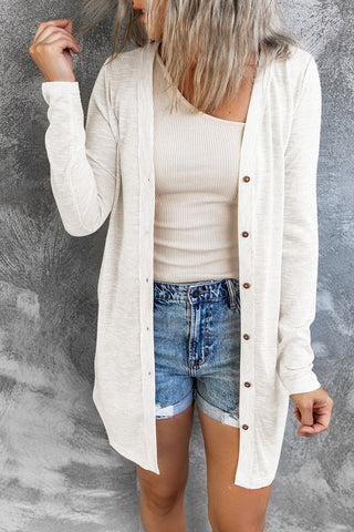 Button Down Long Sleeve Longline Cardigan, Trendsi - A Blissfully Beautiful Boutique