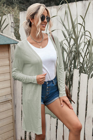 Button Down Long Sleeve Longline Cardigan, Trendsi - A Blissfully Beautiful Boutique