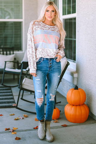 Round Neck Color Block Dropped Shoulder Tee, Trendsi - A Blissfully Beautiful Boutique