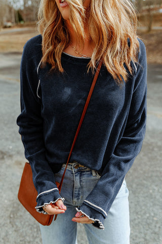 Long Raglan Sleeve Round Neck Top, Trendsi - A Blissfully Beautiful Boutique