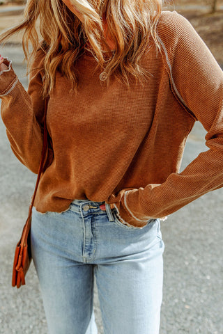 Long Raglan Sleeve Round Neck Top, Trendsi - A Blissfully Beautiful Boutique