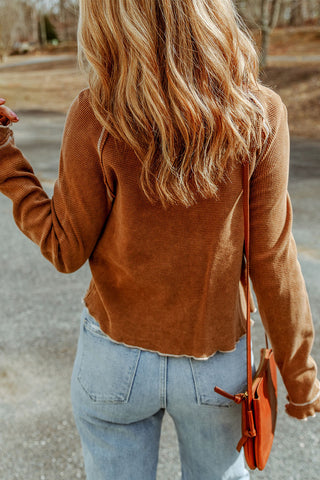 Long Raglan Sleeve Round Neck Top, Trendsi - A Blissfully Beautiful Boutique