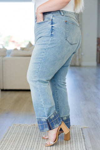 Miranda High Rise Plaid Cuff Vintage Straight Jeans, Ave Shops - A Blissfully Beautiful Boutique