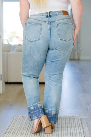 Miranda High Rise Plaid Cuff Vintage Straight Jeans, Ave Shops - A Blissfully Beautiful Boutique