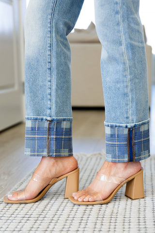 Miranda High Rise Plaid Cuff Vintage Straight Jeans, Ave Shops - A Blissfully Beautiful Boutique