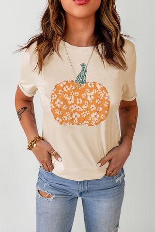 Pumpkin Graphic Round Neck Cuffed T-Shirt, Trendsi - A Blissfully Beautiful Boutique