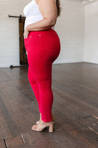 Ruby High Rise Control Top Garment Dyed Skinny Jeans in Red, Ave Shops - A Blissfully Beautiful Boutique