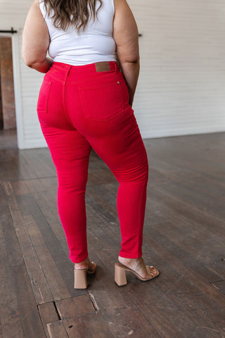 Ruby High Rise Control Top Garment Dyed Skinny Jeans in Red, Ave Shops - A Blissfully Beautiful Boutique