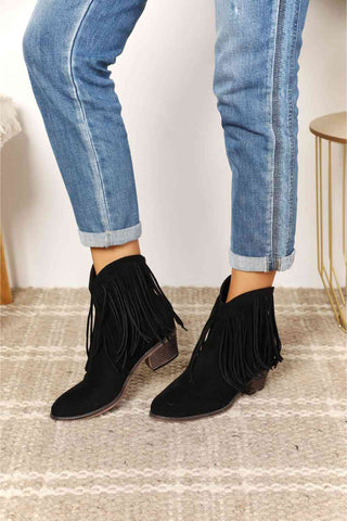 Legend Women's Fringe Cowboy Western Ankle Boots, Trendsi - A Blissfully Beautiful Boutique