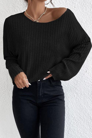 Ribbed Round Neck Drop Shoulder Long Sleeve Top, Trendsi - A Blissfully Beautiful Boutique