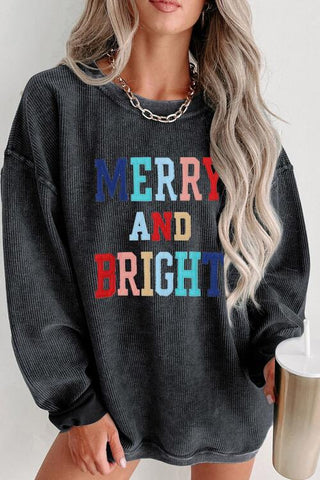 MERRY AND BRIGHT Graphic Sweatshirt, Trendsi - A Blissfully Beautiful Boutique